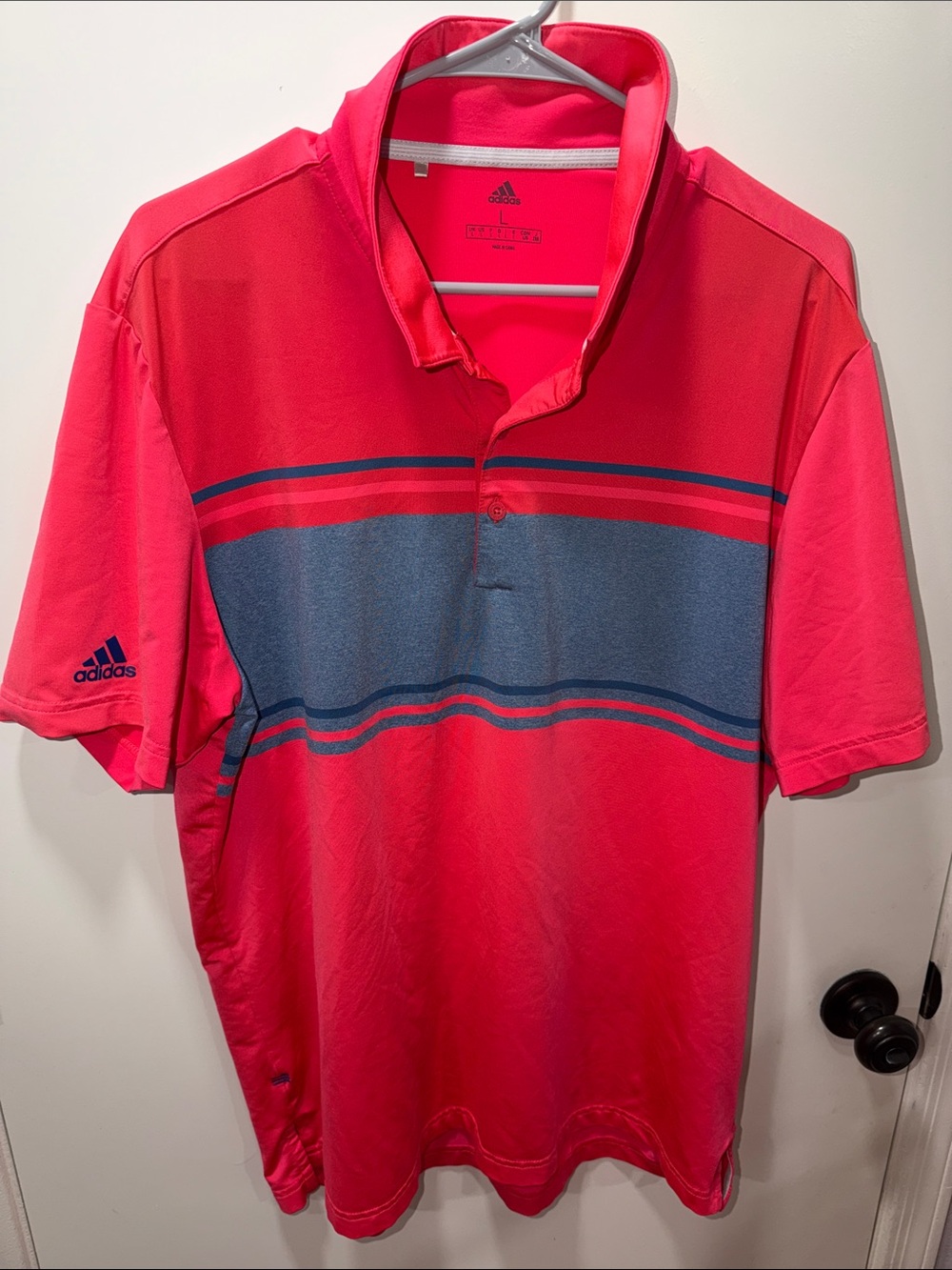 adidas Men’s Hot Pink Polo with Blue Stripe